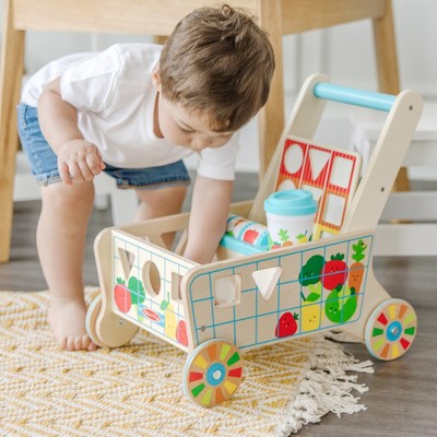  Melissa & Doug Wooden Shape Sorting Grocery Cart Push Toy And Puzzles