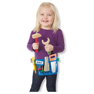  Melissa & Doug Deluxe Tool Belt Set - 5 Wooden Tools, 8 Building Pc, Adjustable Belt