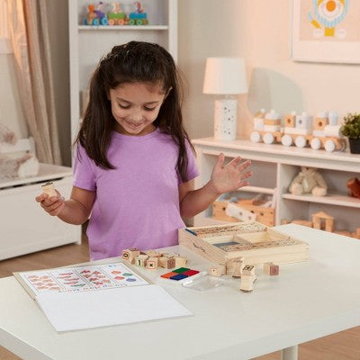  Melissa & Doug Deluxe Letters And Numbers Wooden Stamp Set ABCs 123s With Activity Book, 4-Color Stamp Pad