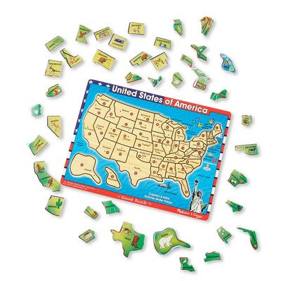  Melissa & Doug USA Map Sound Puzzle - Wooden Peg Puzzle With Sound Effects (40pc)
