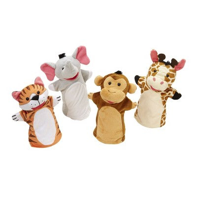  Melissa & Doug Zoo Friends Hand Puppets 4pk - Elephant, Giraffe, Tiger, And Monkey