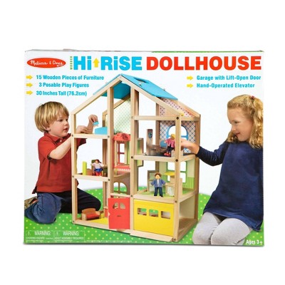  Melissa & Doug Hi-Rise Wooden Dollhouse With Furniture, Garage And Working Elevator