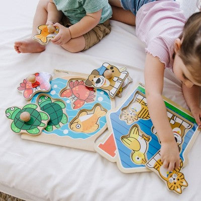  Melissa & Doug Animals Jumbo Knob Wooden Puzzles Set - Fish And Pets 6pc