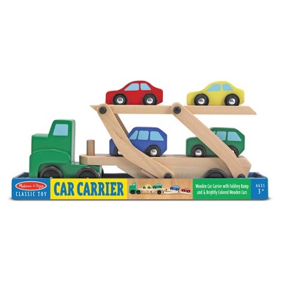  Melissa & Doug Car Carrier Truck And Cars Wooden Toy Set With 1 Truck And 4 Cars