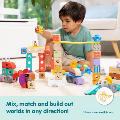  Melissa & Doug Blockables Farm Snap And Play, Mix And Match Connectable Wooden Building Blocks Play Set - 56Pc