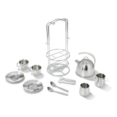  Melissa & Doug Stainless Steel Pretend Play Tea Set And Storage Rack (11pc)