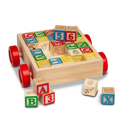 Melissa & Doug Classic ABC Wooden Block Cart Educational Toy With 30 Solid Wood Blocks