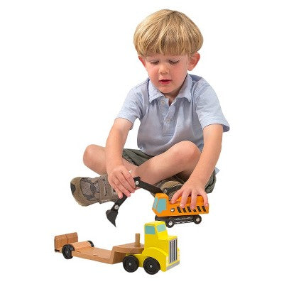  Melissa & Doug Trailer And Excavator Wooden Vehicle Set (3pc)