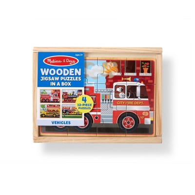  Melissa & Doug Vehicles 4-in-1 Wooden Jigsaw Puzzles In A Storage Box - 48pc