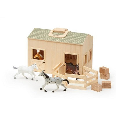  Melissa & Doug Fold And Go Wooden Horse Stable Dollhouse With Handle And Toy Horses (11 Pc)