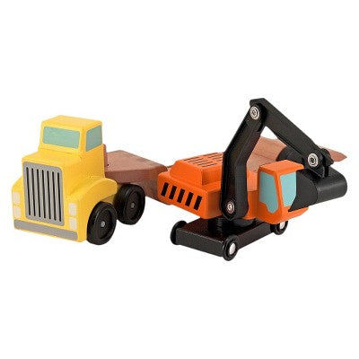  Melissa & Doug Trailer And Excavator Wooden Vehicle Set (3pc)