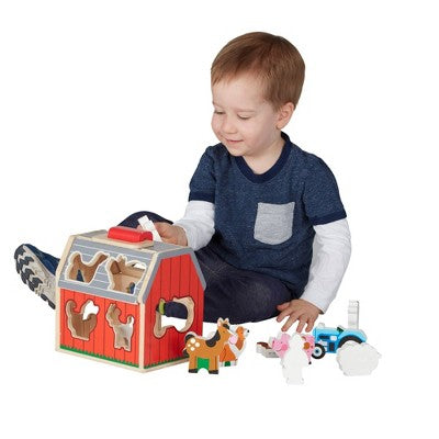  Melissa & Doug Take-Along Wooden Sorting Barn Learning Toy With Flip-Up Roof, Handle, Farm Play Pieces