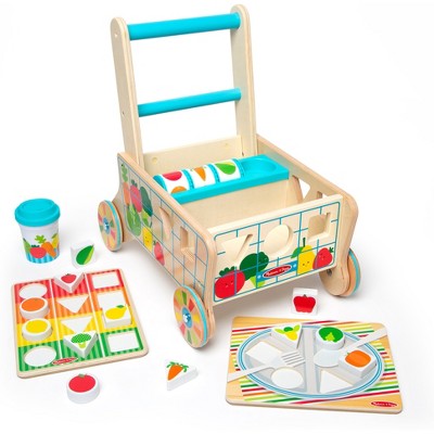  Melissa & Doug Wooden Shape Sorting Grocery Cart Push Toy And Puzzles