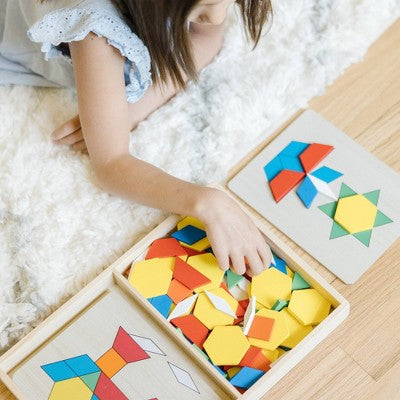  Melissa & Doug Pattern Blocks And Boards - Classic Toy With 120 Solid Wood Shapes And 5 Double-Sided Panels