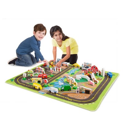  Melissa & Doug Deluxe Activity Road Rug Play Set With 49pc Wooden Vehicles And Play
