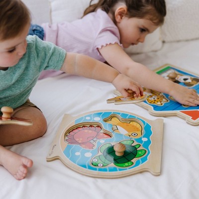  Melissa & Doug Animals Jumbo Knob Wooden Puzzles Set - Fish And Pets 6pc