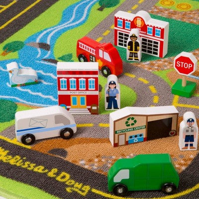  Melissa & Doug Deluxe Activity Road Rug Play Set With 49pc Wooden Vehicles And Play