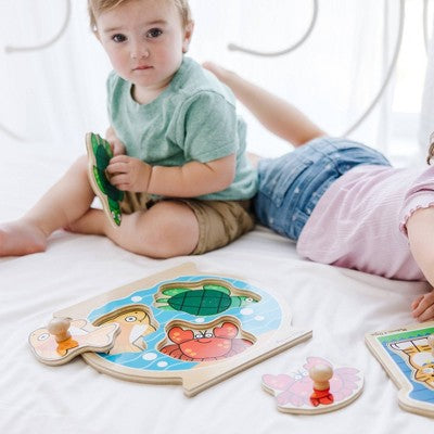  Melissa & Doug Animals Jumbo Knob Wooden Puzzles Set - Fish And Pets 6pc