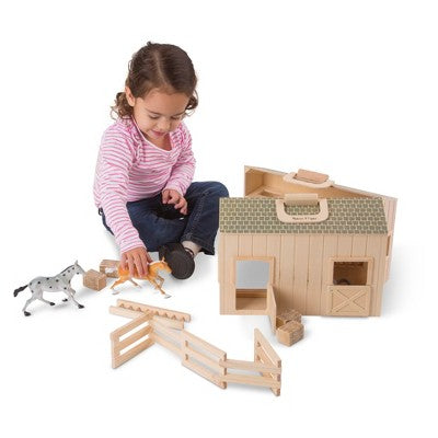  Melissa & Doug Fold And Go Wooden Horse Stable Dollhouse With Handle And Toy Horses (11 Pc)