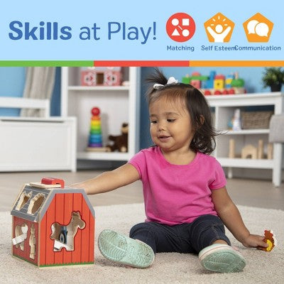  Melissa & Doug Take-Along Wooden Sorting Barn Learning Toy With Flip-Up Roof, Handle, Farm Play Pieces