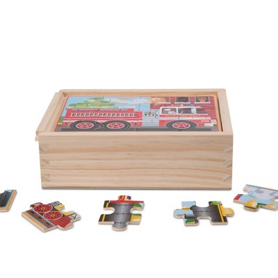  Melissa & Doug Vehicles 4-in-1 Wooden Jigsaw Puzzles In A Storage Box - 48pc