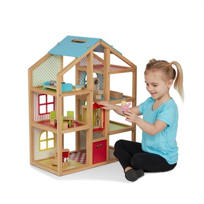  Melissa & Doug Hi-Rise Wooden Dollhouse With Furniture, Garage And Working Elevator