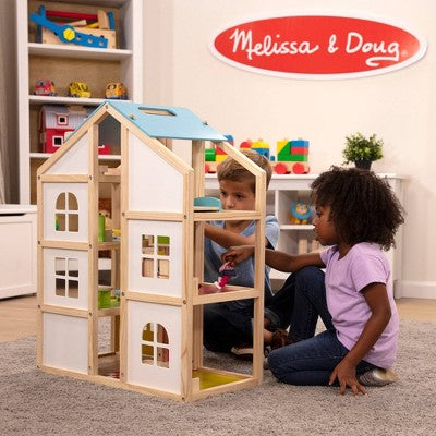  Melissa & Doug Hi-Rise Wooden Dollhouse With Furniture, Garage And Working Elevator