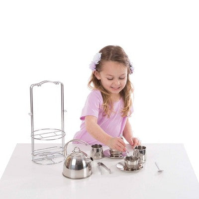  Melissa & Doug Stainless Steel Pretend Play Tea Set And Storage Rack (11pc)