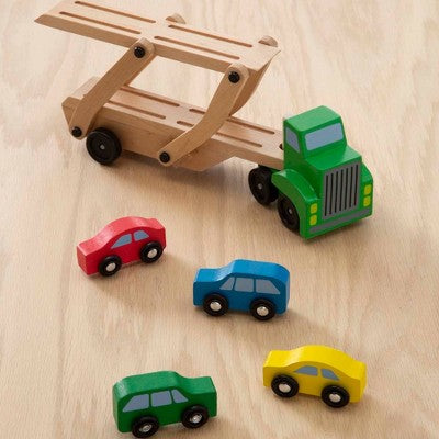  Melissa & Doug Car Carrier Truck And Cars Wooden Toy Set With 1 Truck And 4 Cars