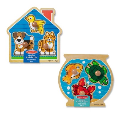  Melissa & Doug Animals Jumbo Knob Wooden Puzzles Set - Fish And Pets 6pc
