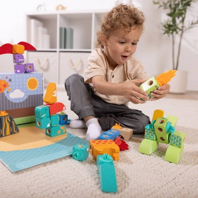  Melissa & Doug Blockables Dinosaur Snap And Play : Mix And Match Connectable Wooden Building Blocks Play Set