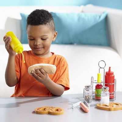  Melissa & Doug Condiments Set (6pc) - Play Food, Stainless Steel Caddy