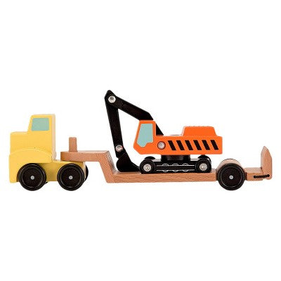 Melissa & Doug Trailer And Excavator Wooden Vehicle Set (3pc)