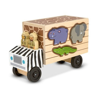  Melissa & Doug Animal Rescue Shape-Sorting Truck - Wooden Toy With 7 Animals And 2 Play Figures