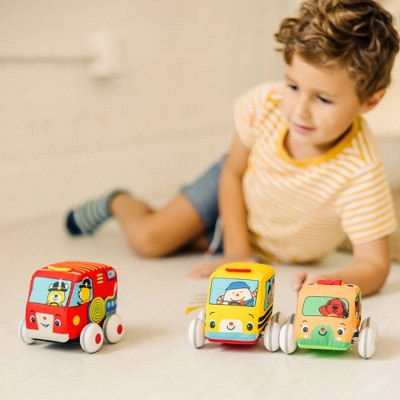  Melissa & Doug K's Kids Pull-Back Vehicle Set - Soft Baby Toy Set With 4 Cars And Trucks And Carrying Case
