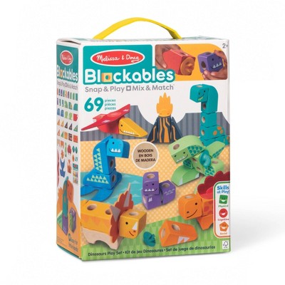  Melissa & Doug Blockables Dinosaur Snap And Play : Mix And Match Connectable Wooden Building Blocks Play Set