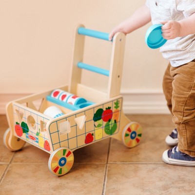  Melissa & Doug Wooden Shape Sorting Grocery Cart Push Toy And Puzzles