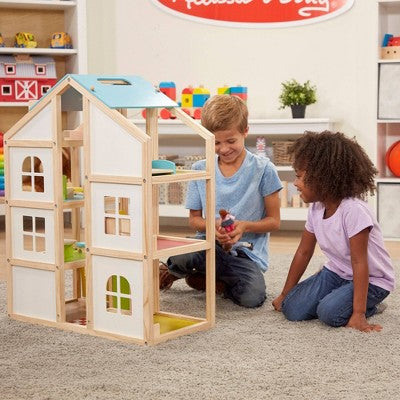  Melissa & Doug Hi-Rise Wooden Dollhouse With Furniture, Garage And Working Elevator