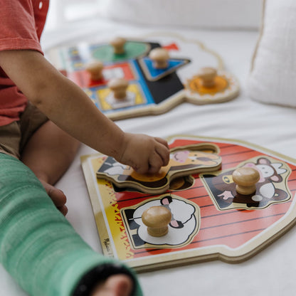 Melissa & Doug Jumbo Knob Wooden Puzzles Bundle - Shapes And Barn