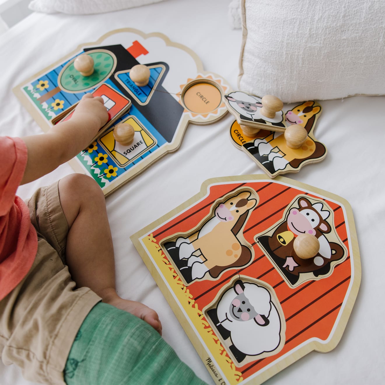 Melissa & Doug Jumbo Knob Wooden Puzzles Bundle - Shapes And Barn