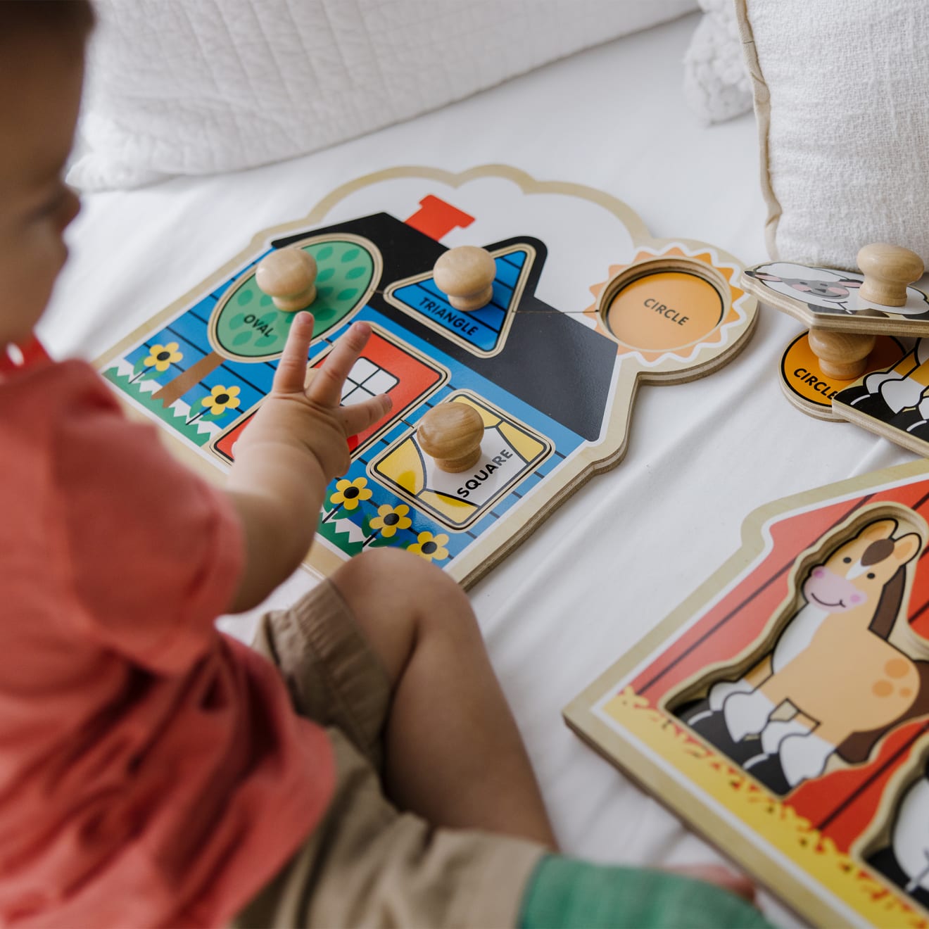 Melissa & Doug Jumbo Knob Wooden Puzzles Bundle - Shapes And Barn