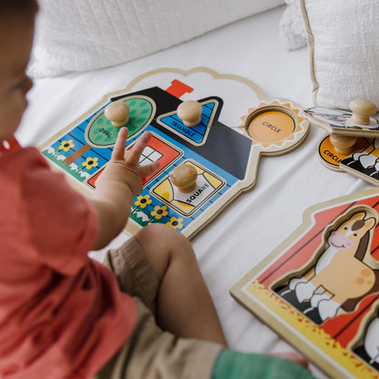 Melissa & Doug Jumbo Knob Wooden Puzzles Bundle - Shapes And Barn
