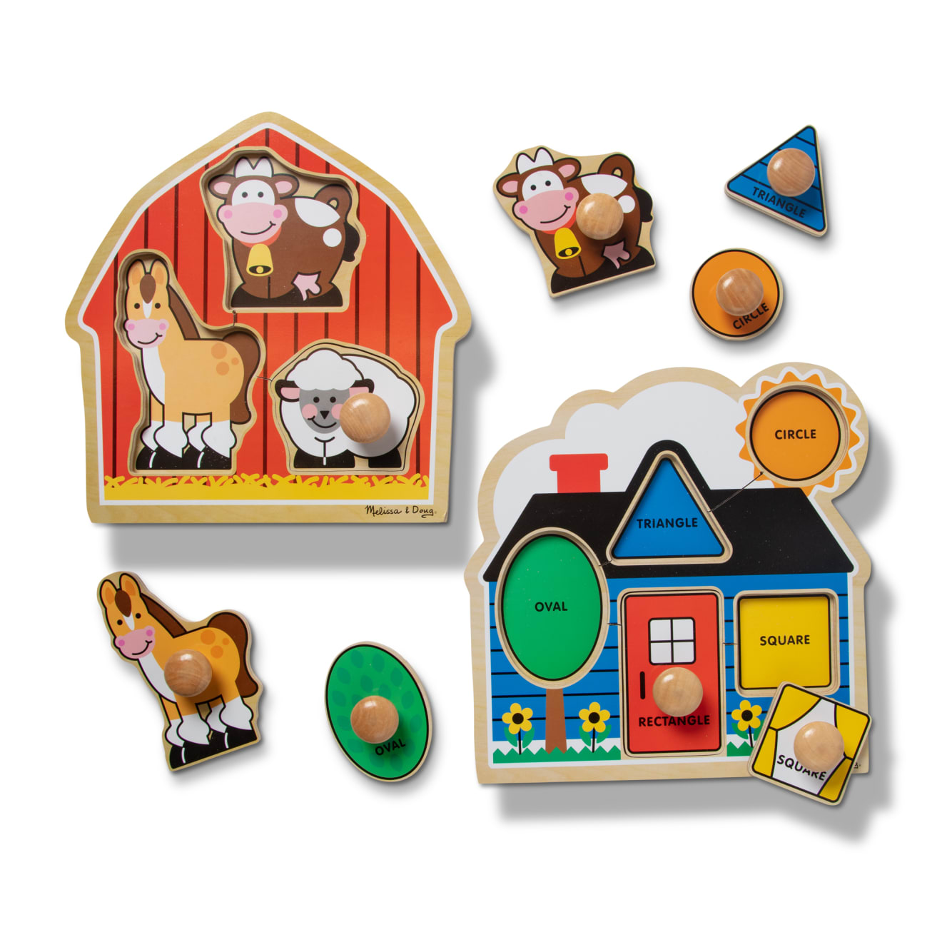 Melissa & Doug Jumbo Knob Wooden Puzzles Bundle - Shapes And Barn