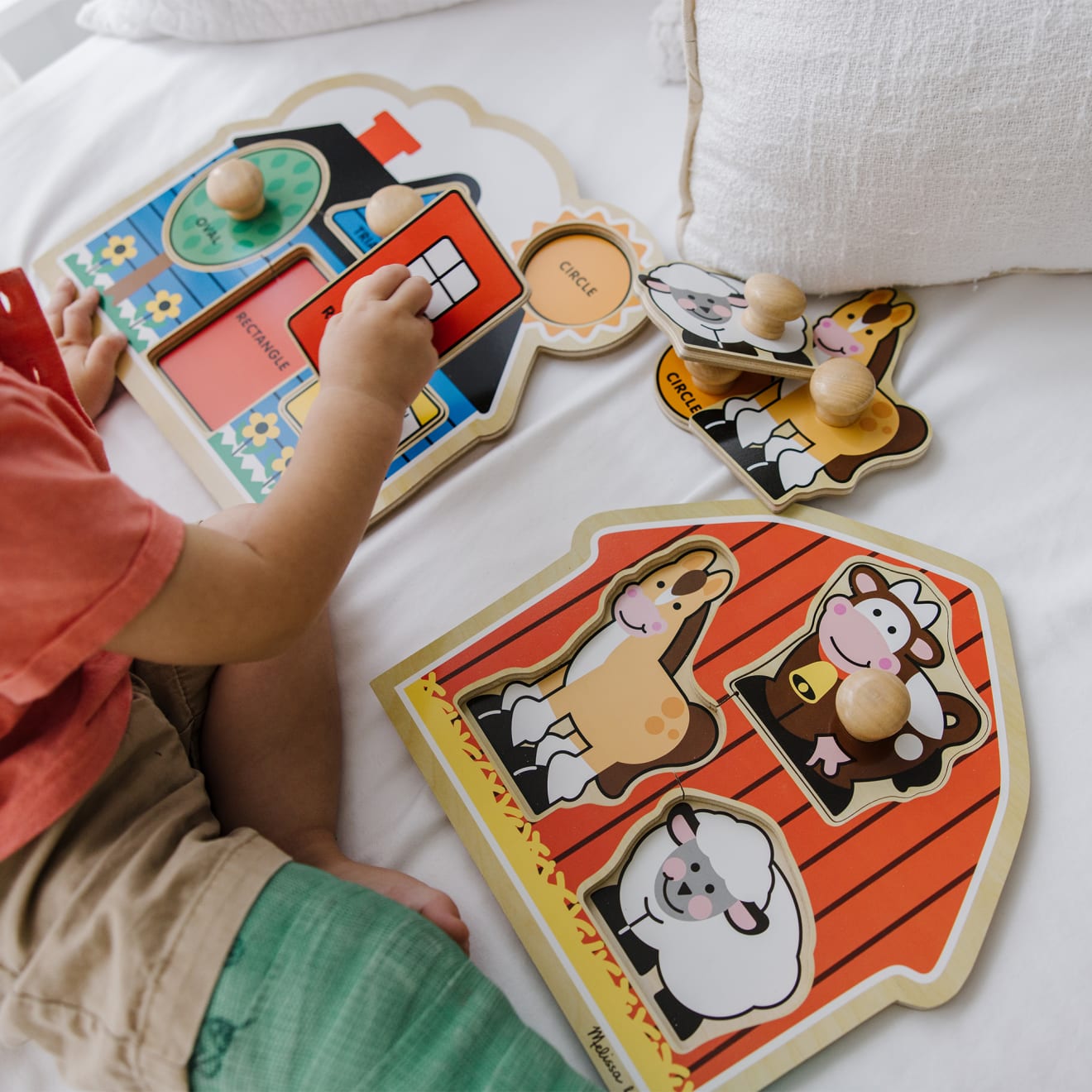 Melissa & Doug Jumbo Knob Wooden Puzzles Bundle - Shapes And Barn