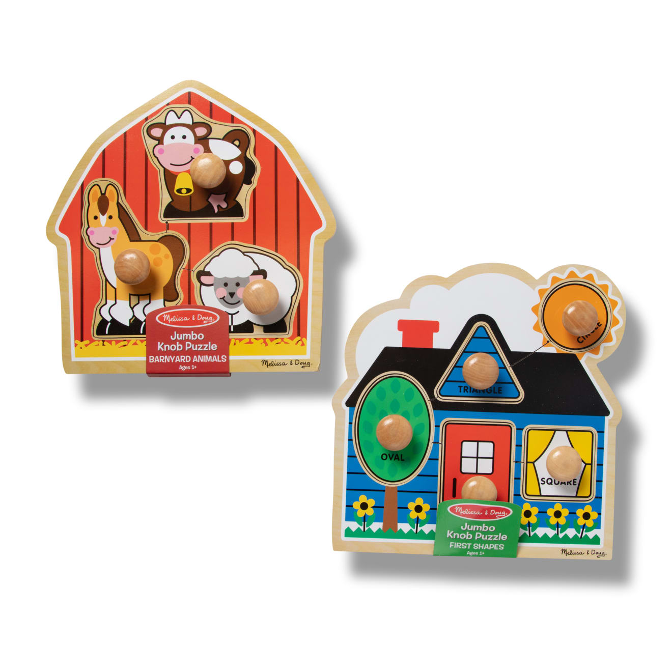 Melissa & Doug Jumbo Knob Wooden Puzzles Bundle - Shapes And Barn