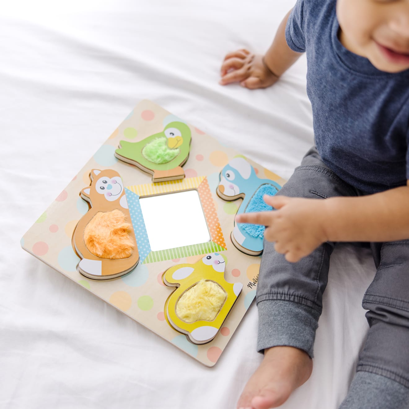 Melissa & Doug First Play Wooden Touch And Feel Puzzle Peek-a-Boo Pets With Mirror
