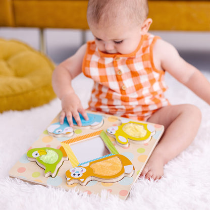 Melissa & Doug First Play Wooden Touch And Feel Puzzle Peek-a-Boo Pets With Mirror