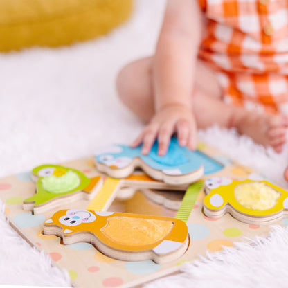 Melissa & Doug First Play Wooden Touch And Feel Puzzle Peek-a-Boo Pets With Mirror