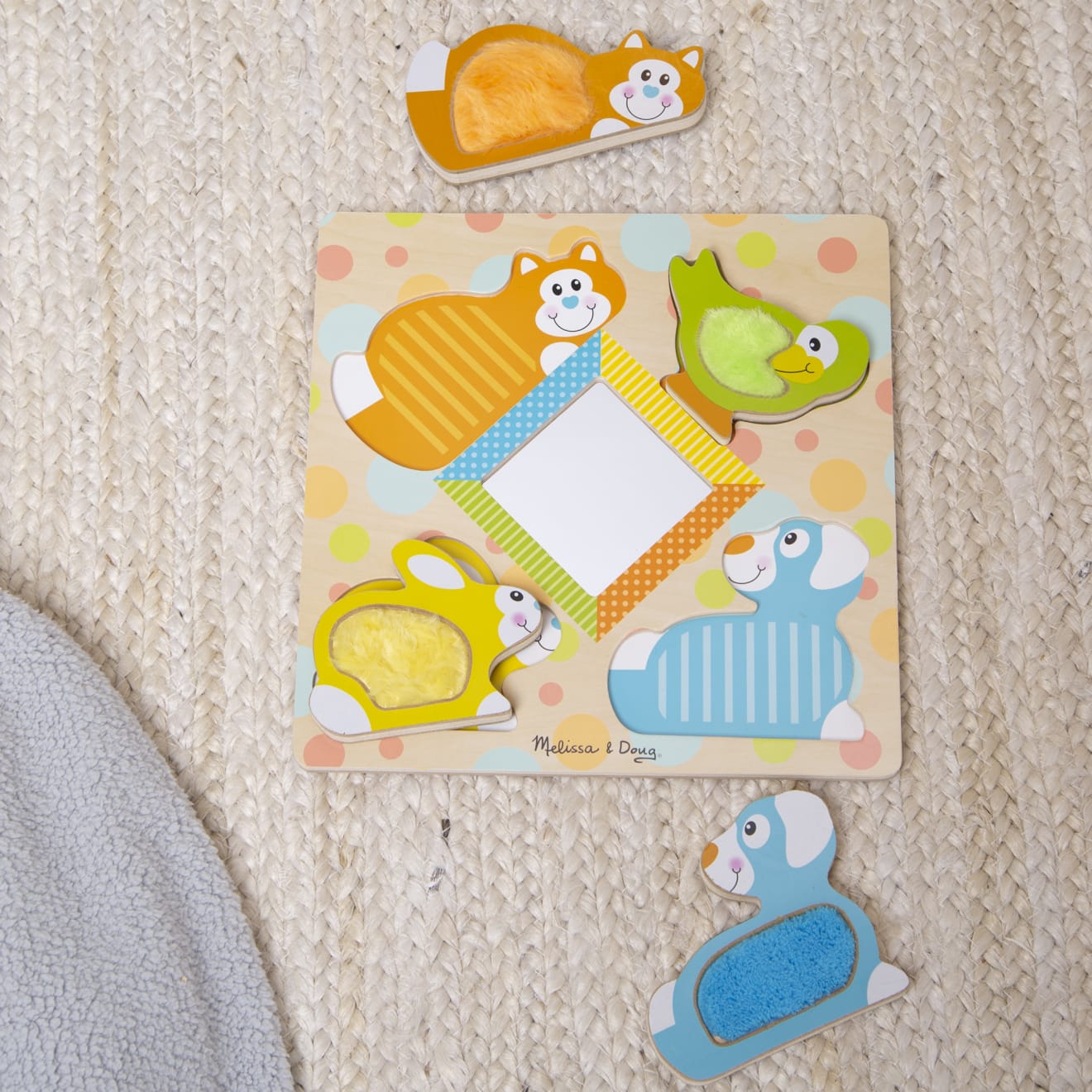 Melissa & Doug First Play Wooden Touch And Feel Puzzle Peek-a-Boo Pets With Mirror