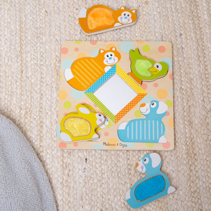 Melissa & Doug First Play Wooden Touch And Feel Puzzle Peek-a-Boo Pets With Mirror
